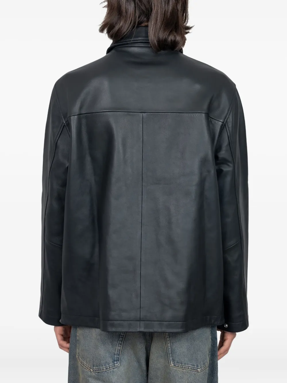 Sunflower Leren jack met drukknoopsluiting Black