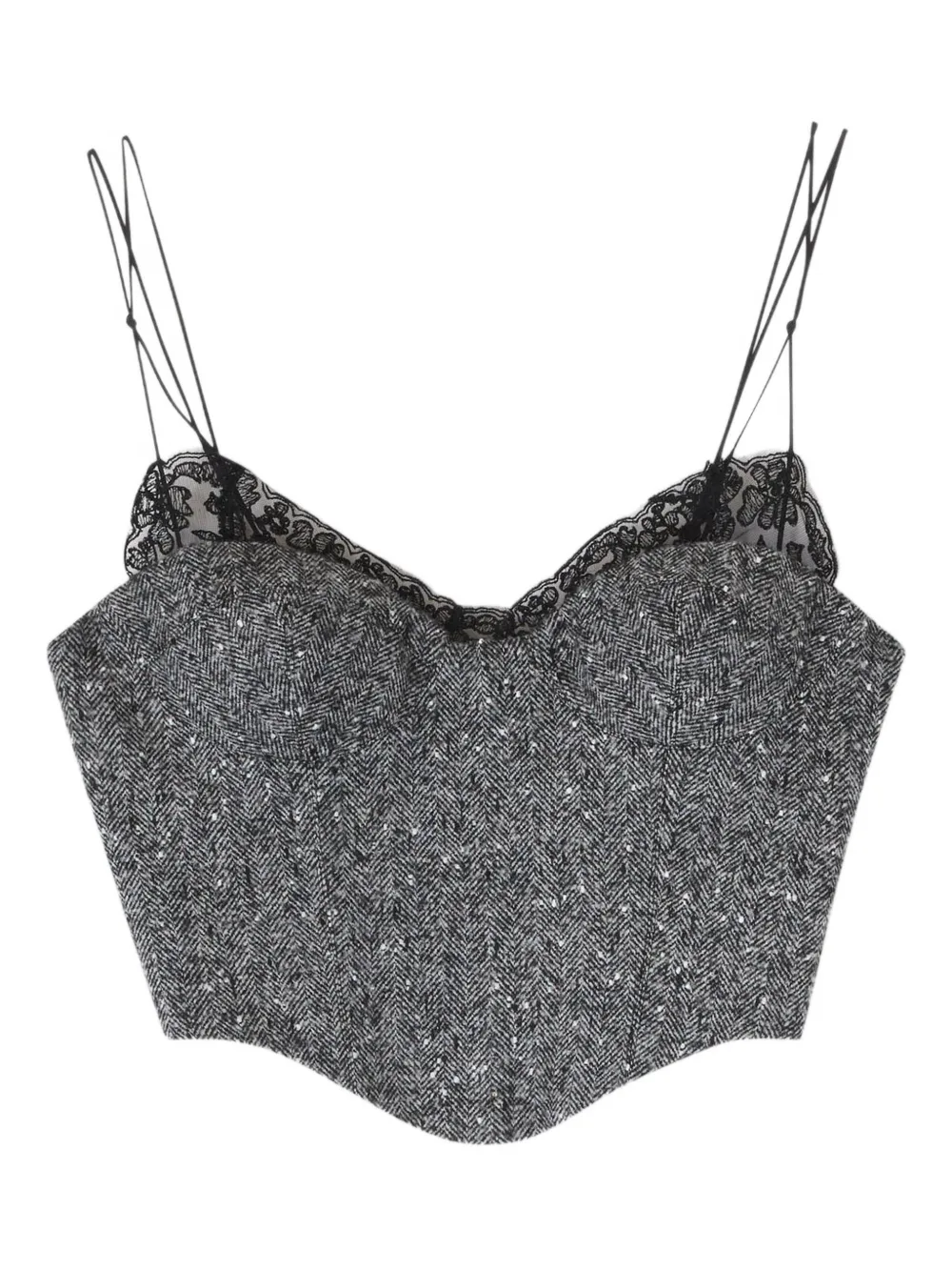 Ermanno Scervino herringbone-print lace-trimmed top - グレー Ermanno Scervino herringbone-print lace-trimmed top - グレー