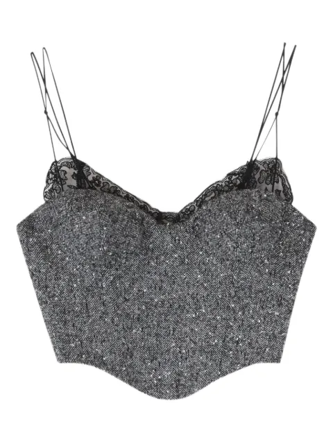 Ermanno Scervino herringbone-print lace-trimmed top