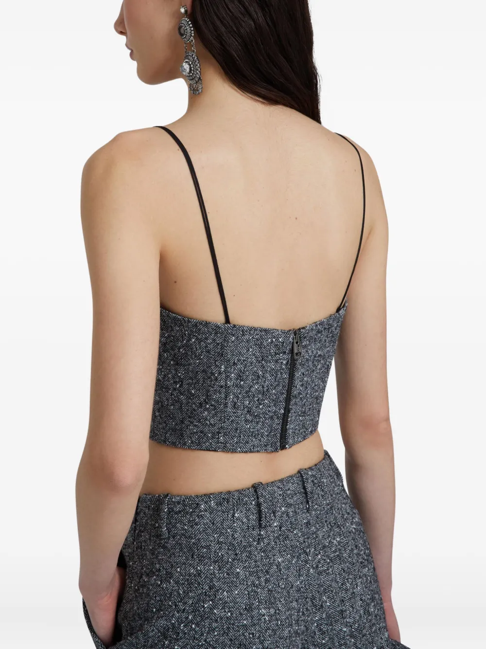 Ermanno Scervino Herringbone-print Lace-trimmed Top In Gray