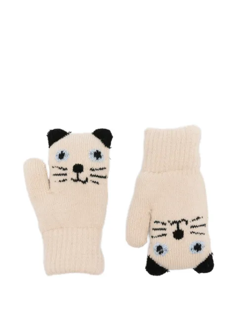 Molo cat-face ribbed mittens