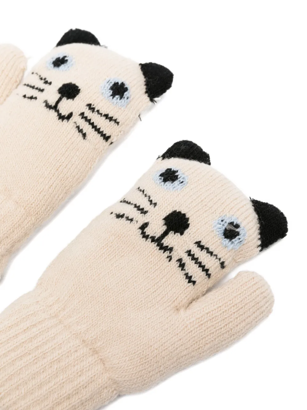 Molo Cat-face Ribbed Mittens In Neutral