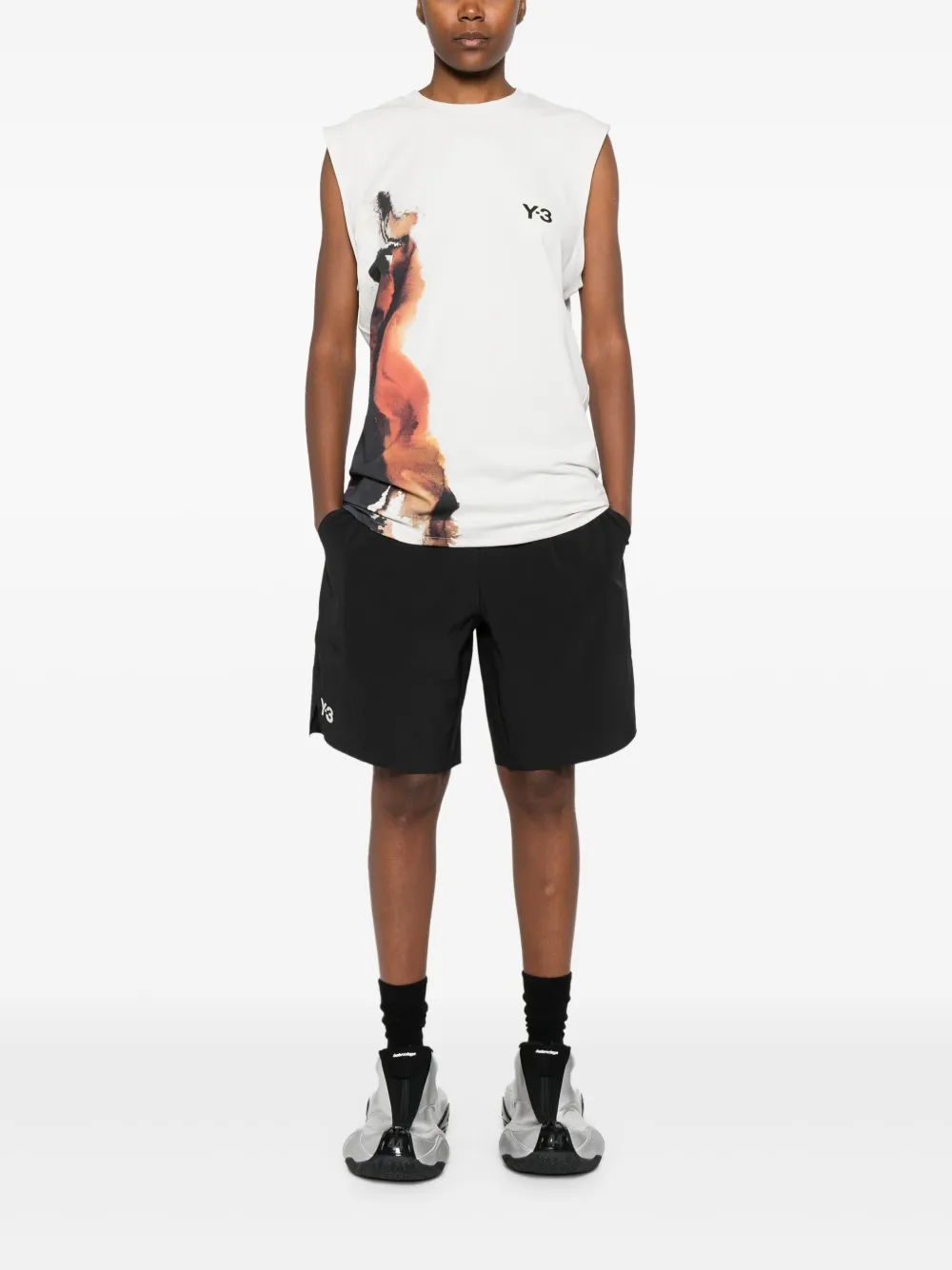 Y-3 Mouwloze top met abstracte print Grijs