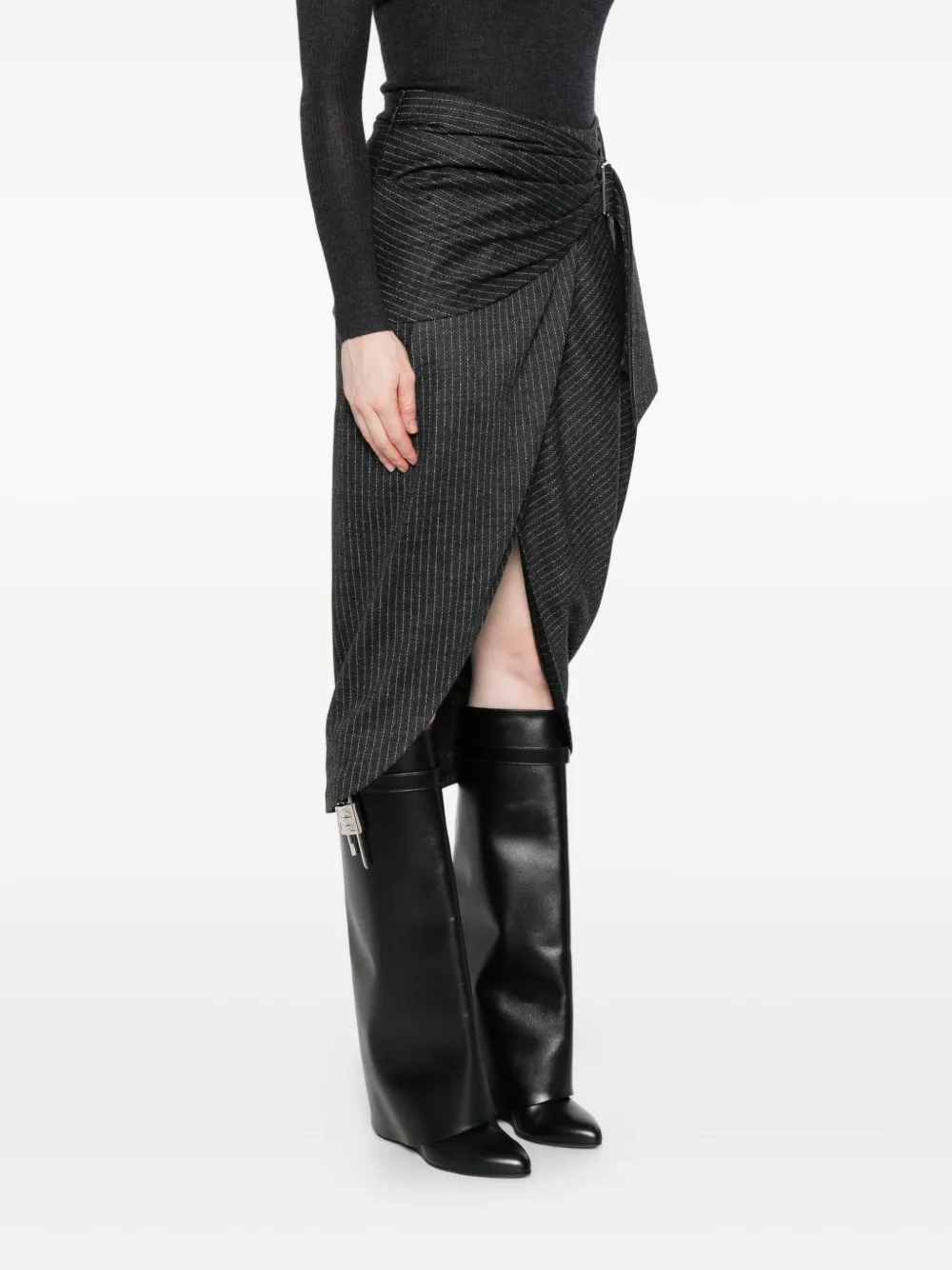 Isabel Marant Pinstripe Belted Wrap Skirt In Black