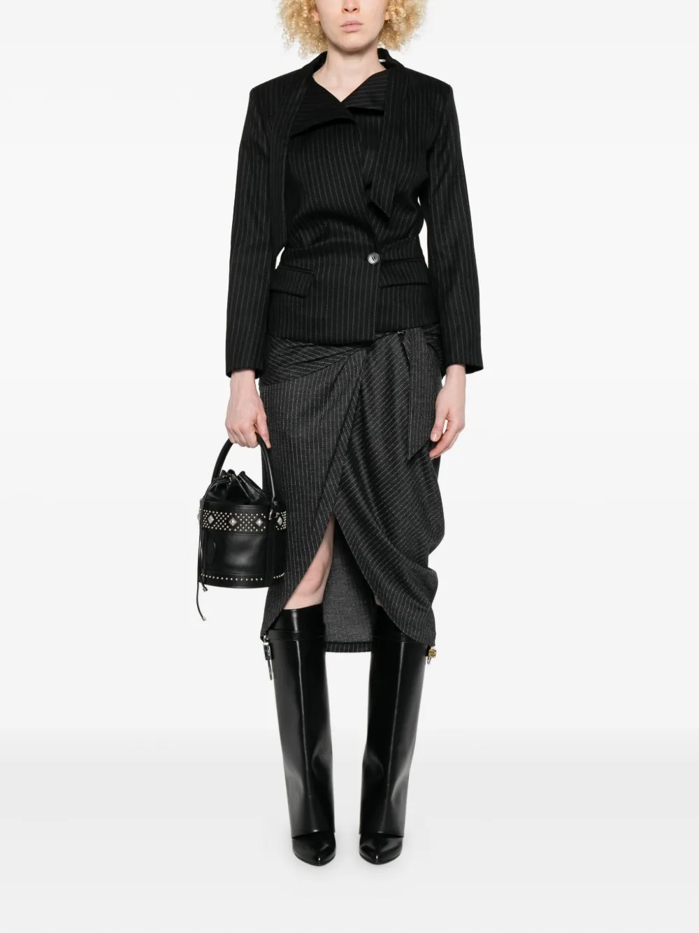 Isabel Marant Pinstripe Belted Wrap Skirt In Black