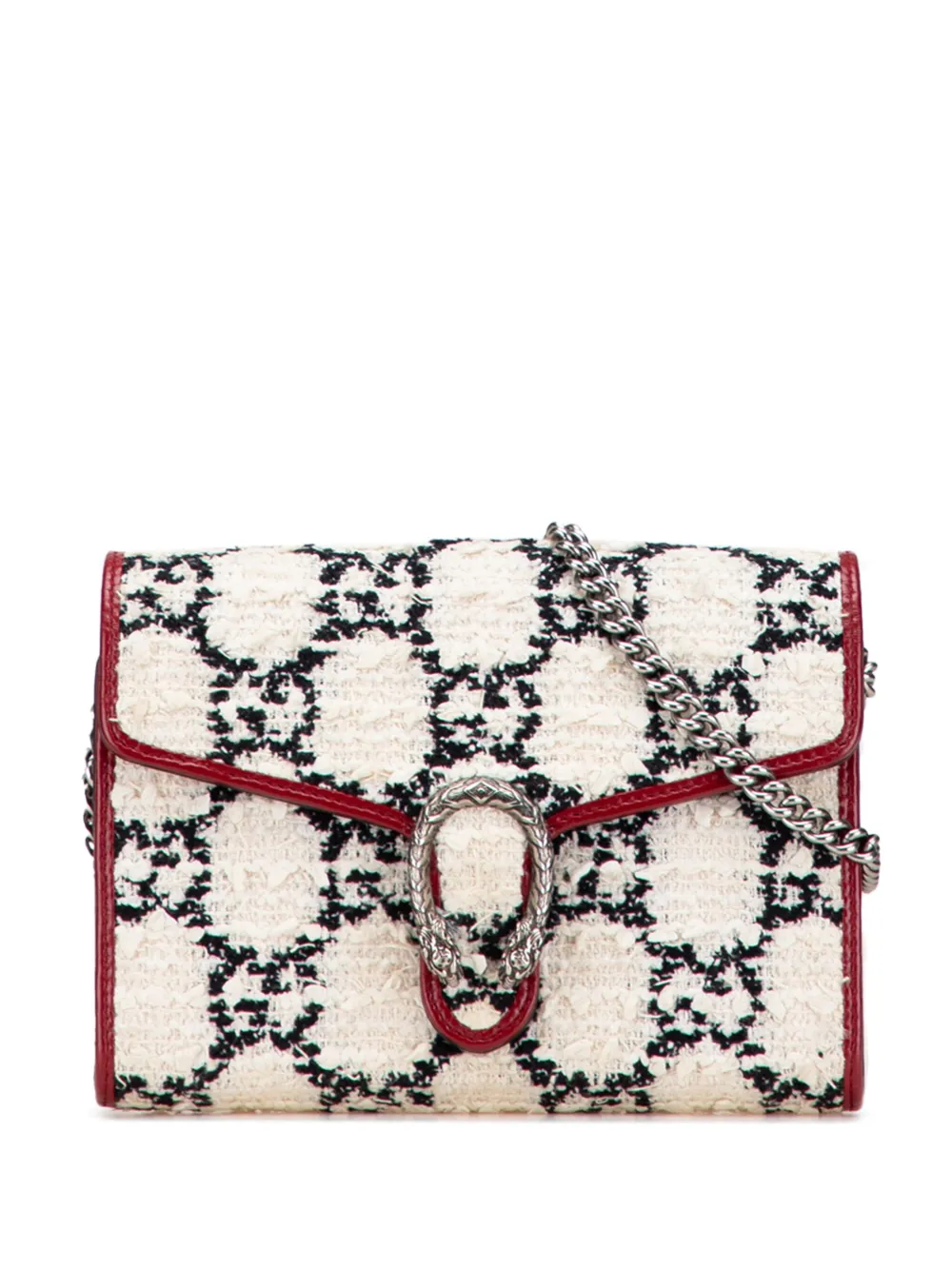 Pre-owned Gucci 2000-2015 Mini Gg Tweed Dionysus Wallet On Chain Crossbody Bag In White