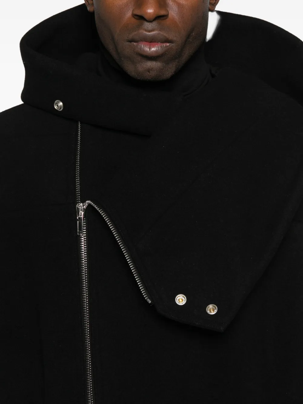 Rick Owens Cropped Black Coat With Oversized Collar In Black