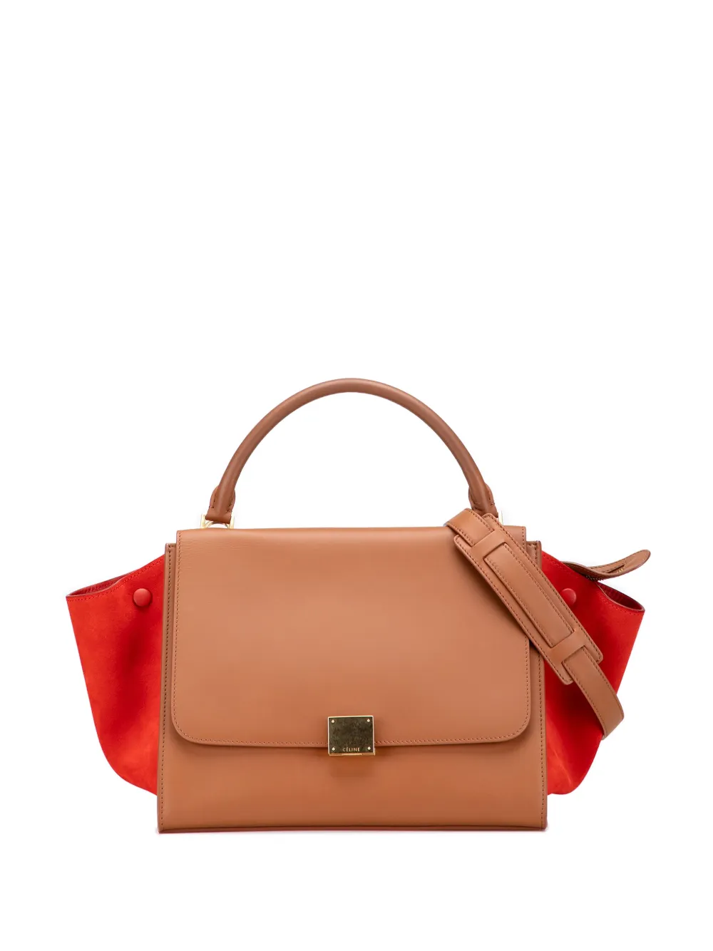 Celine Pre-Owned 2013 ミディアム バイカラー カーフスキン&スエード トラペーズ サッチェルバッグ - ブラウン Celine Pre-Owned 2013 ミディアム バイカラー カーフスキン&スエード トラペーズ サッチェルバッグ - ブラウン