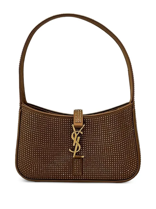 Saint Laurent Embellished Logo Shoulder Bag in Brown