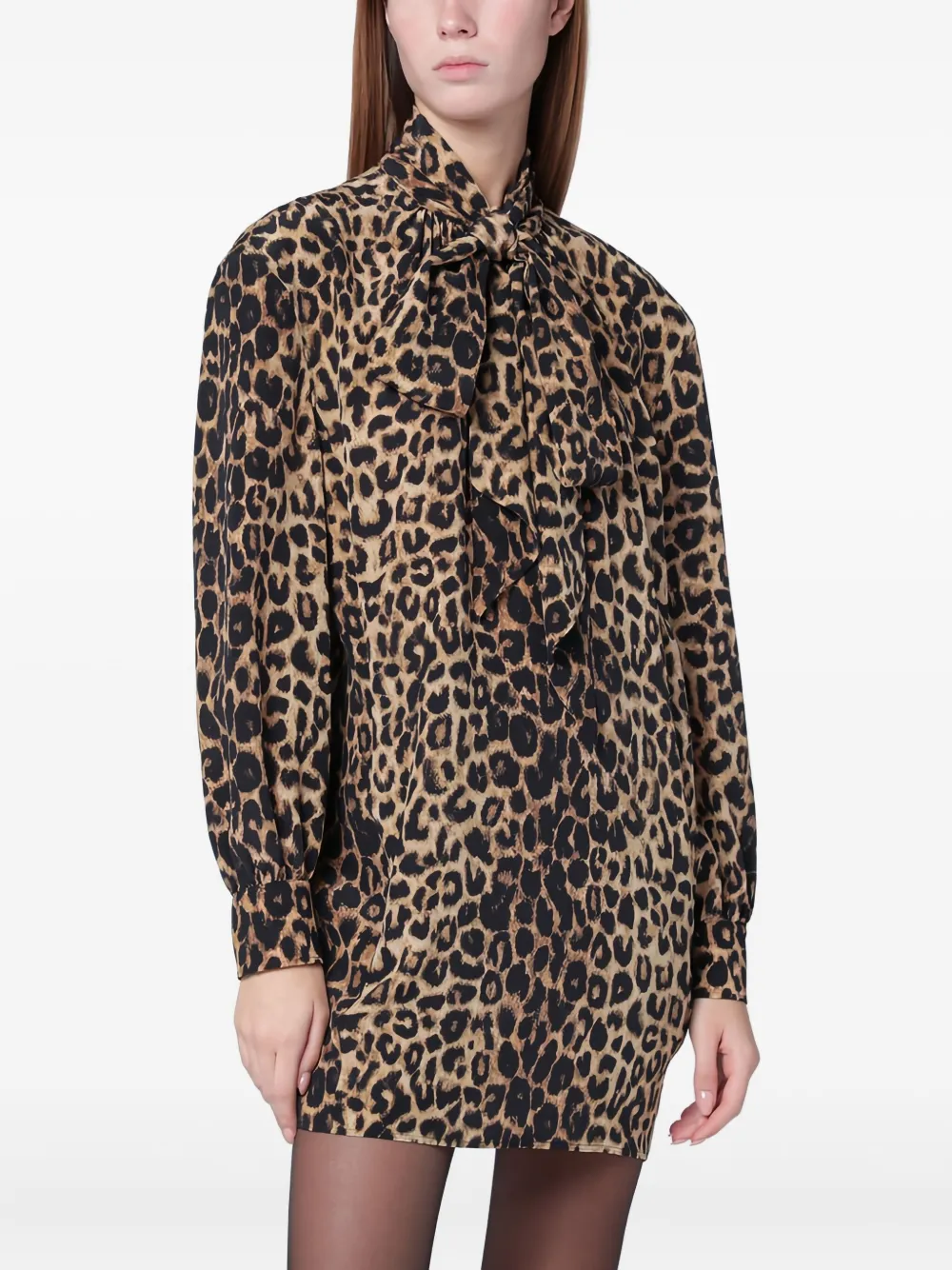 Saint Laurent Leopard-print Mini Dress In Multi