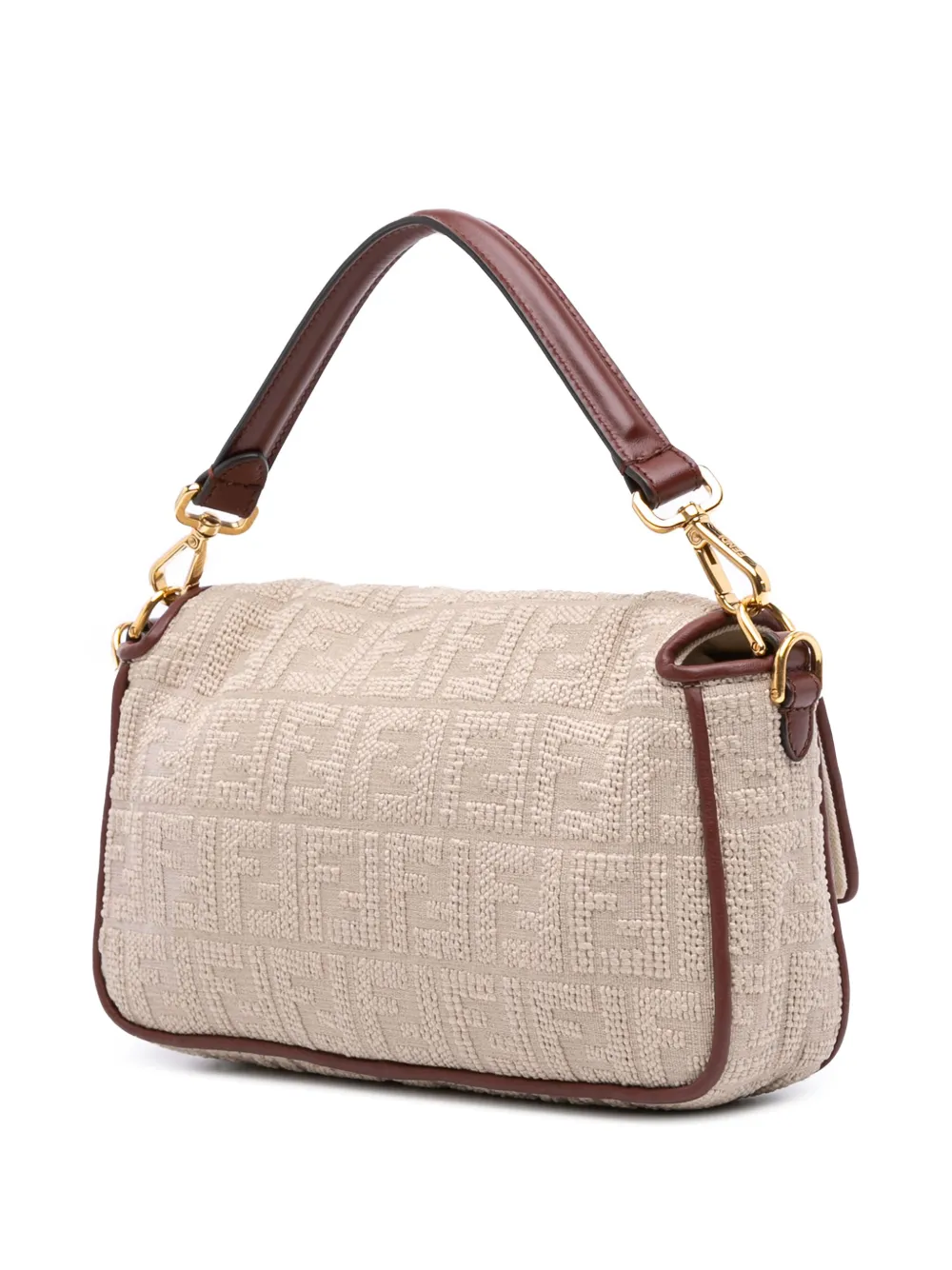 Pre-owned Fendi 2000-2010 Zucca Embroidered Canvas Baguette Satchel In Brown
