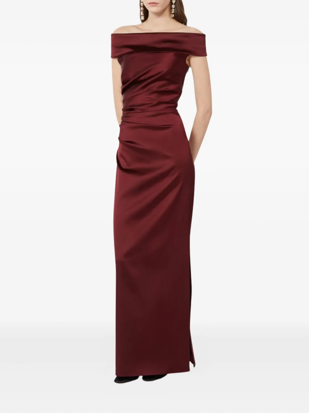 Pianoforte Off-shoulder Draped Maxi Dress In Red