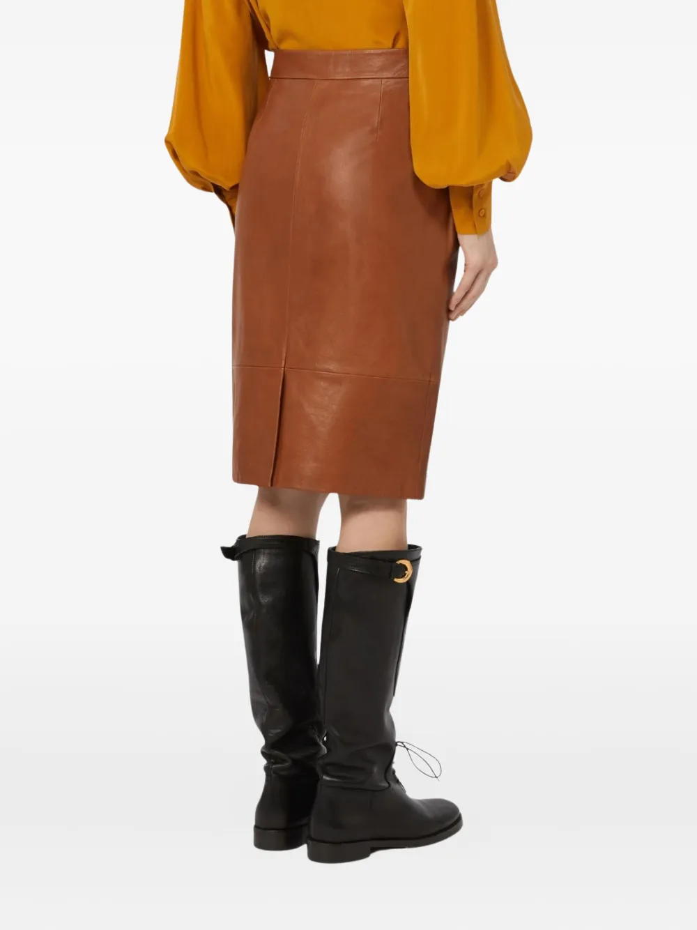 Weekend Max Mara Leather Panelled Midi Skirt In Brown