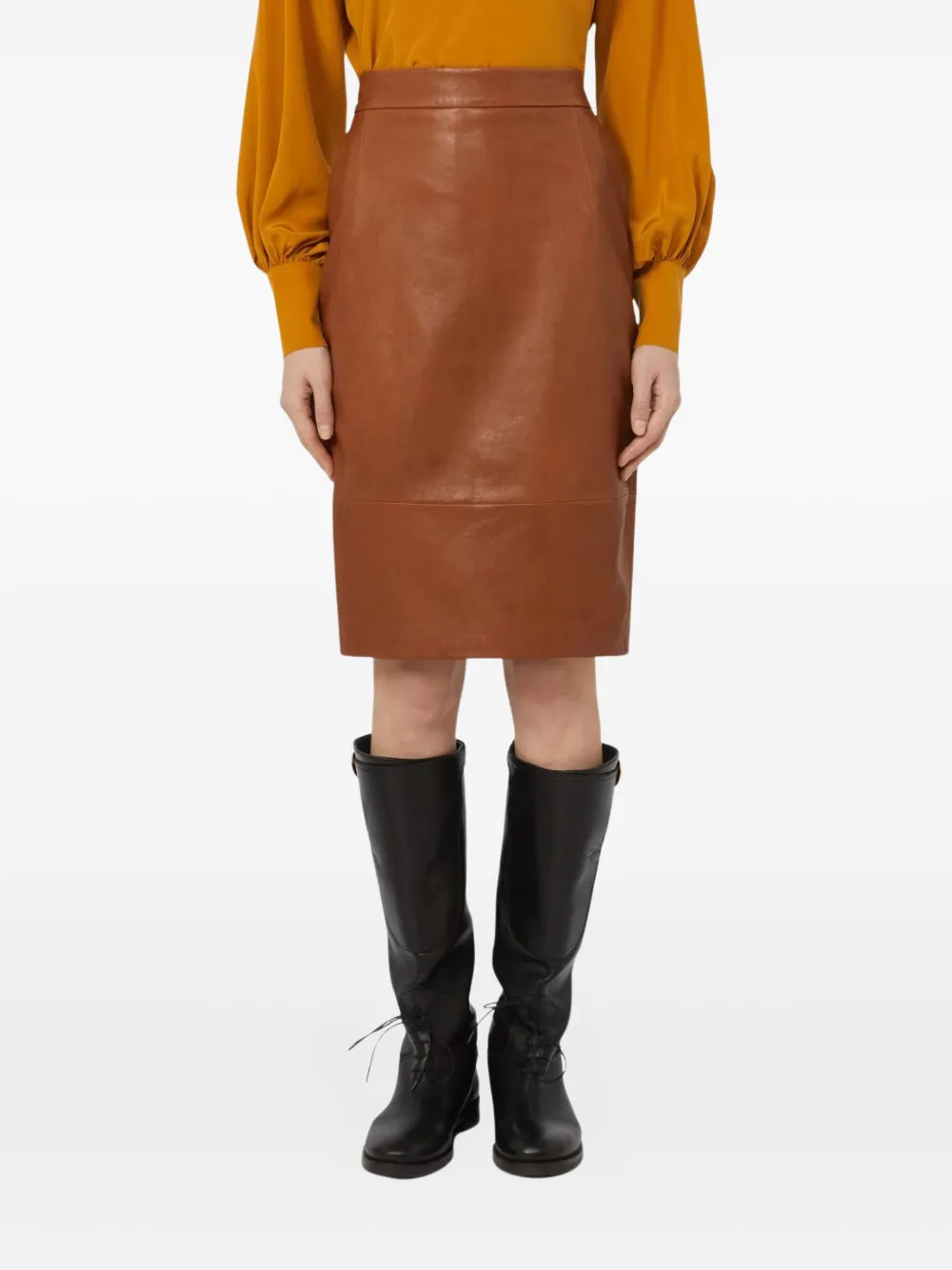 Weekend Max Mara Leather Panelled Midi Skirt In Brown