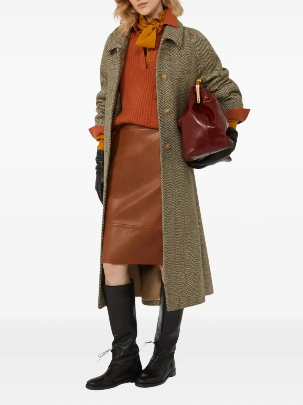 Weekend Max Mara Midi-rok met leren vlakken - Bruin