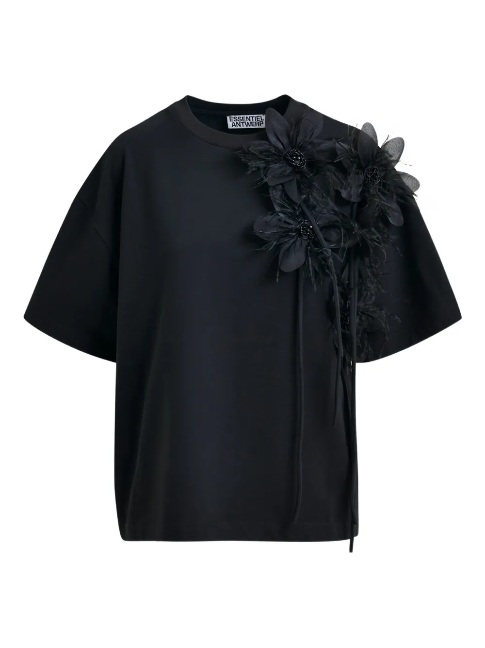 Essentiel Antwerp flower-embellishment T-shirt | Black | Image 1