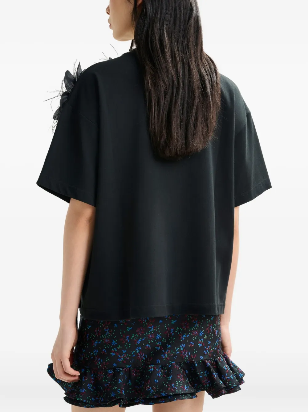 Essentiel Antwerp Flower-embellishment T-shirt In Black