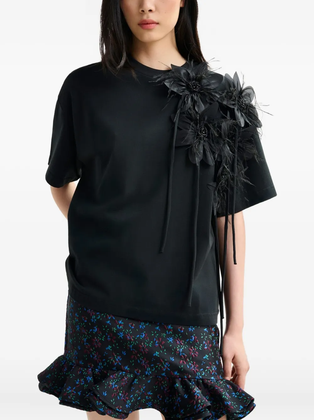 Essentiel Antwerp Flower-embellishment T-shirt In Black