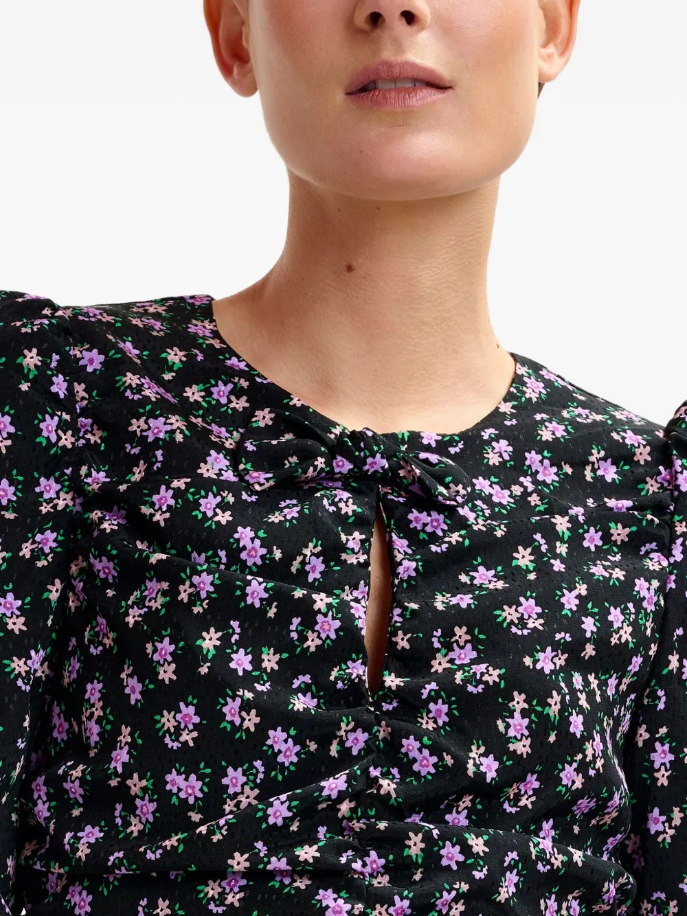 Essentiel Antwerp Mini-jurk met pofmouwen en ruches Zwart