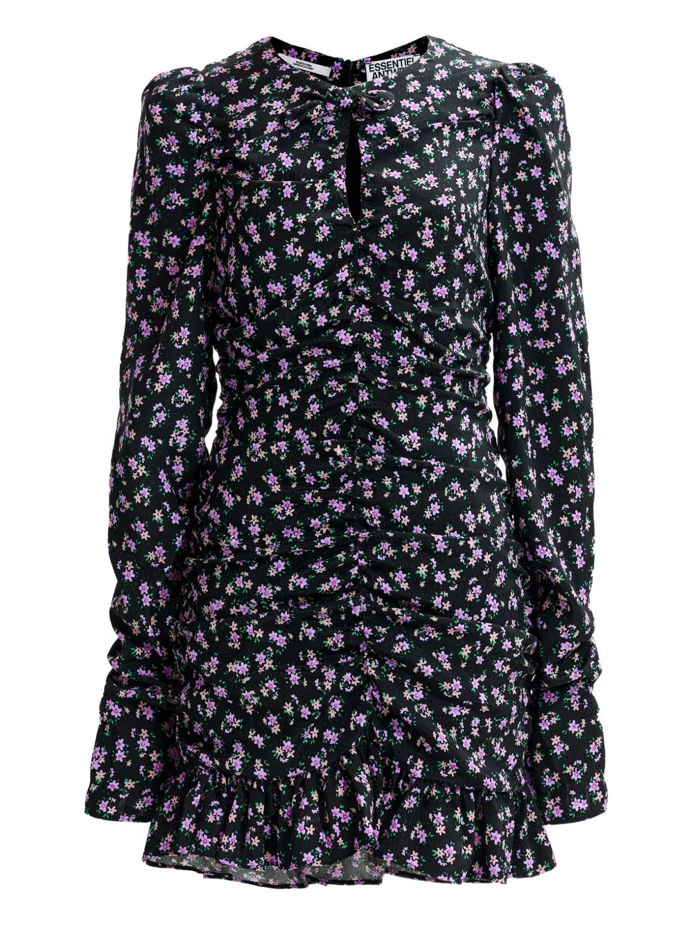Essentiel Antwerp puffed-sleeve ruffled mini dress - ブラック Essentiel Antwerp puffed-sleeve ruffled mini dress - ブラック