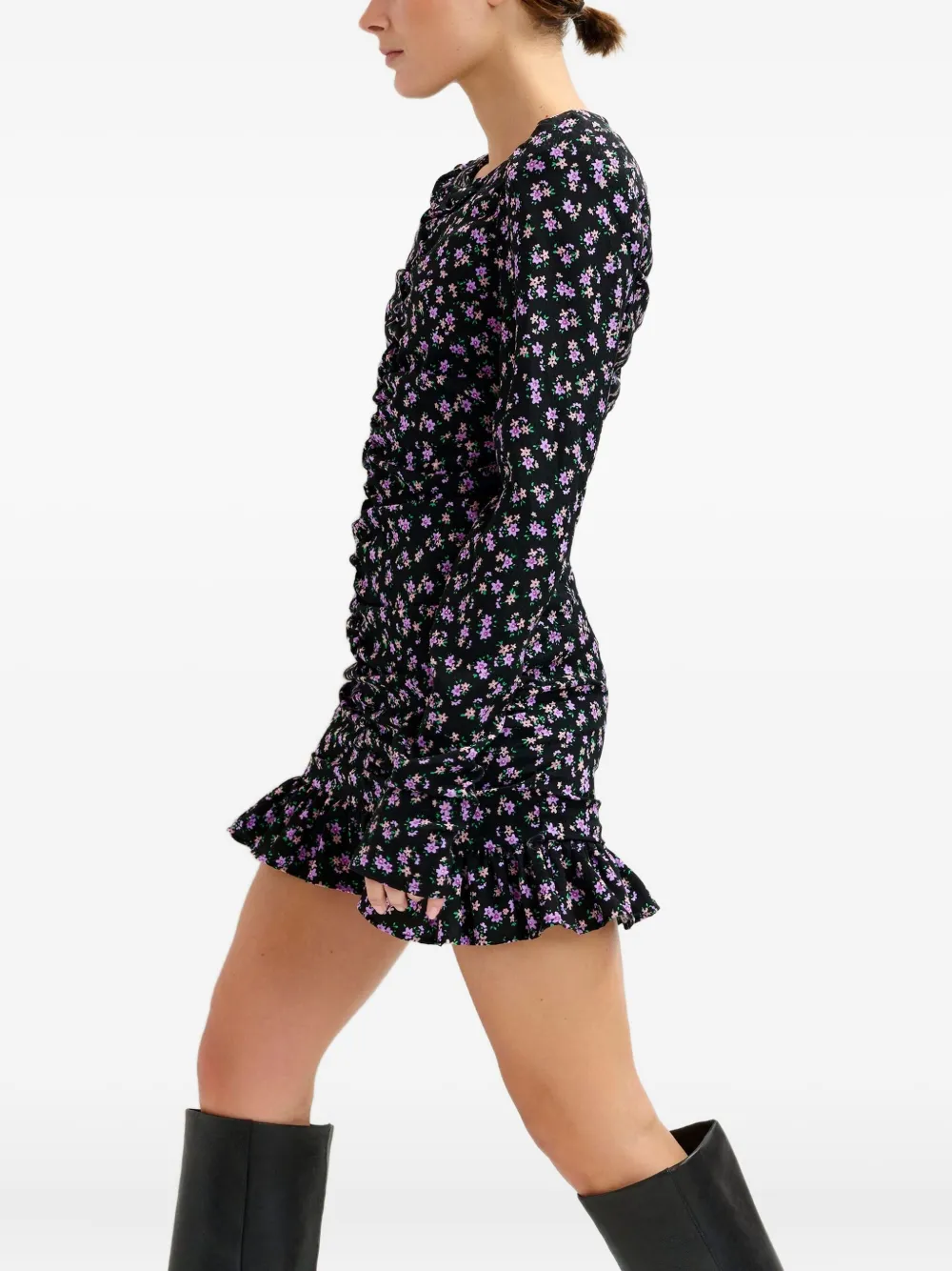 Essentiel Antwerp Mini-jurk met pofmouwen en ruches Zwart