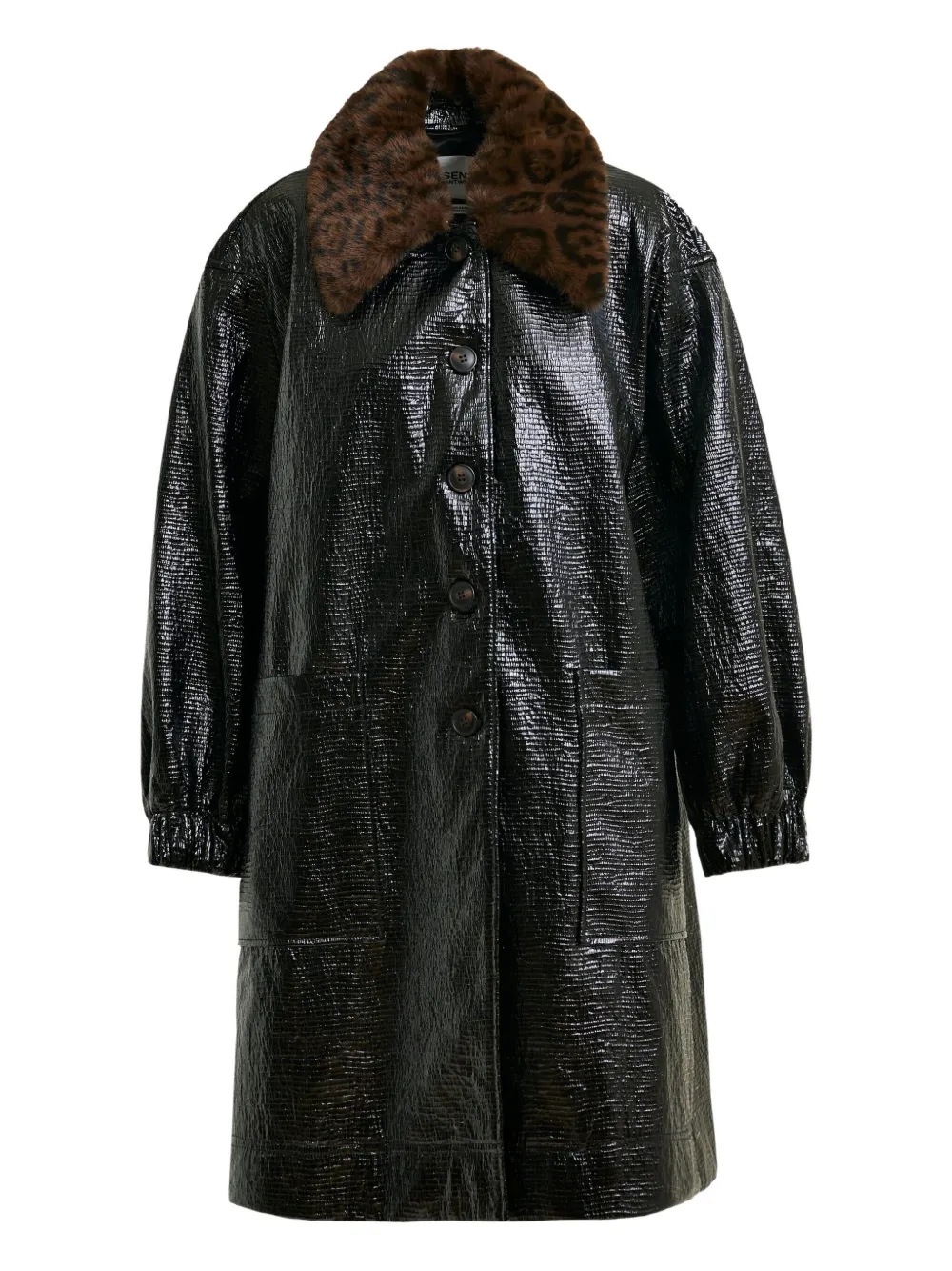 Essentiel Antwerp leopard-print collar coat - ブラック Essentiel Antwerp leopard-print collar coat - ブラック
