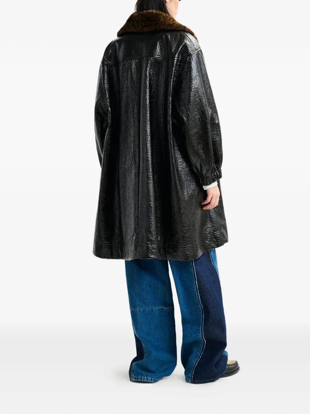 Essentiel Antwerp Jas met luipaardprint en kraag Zwart