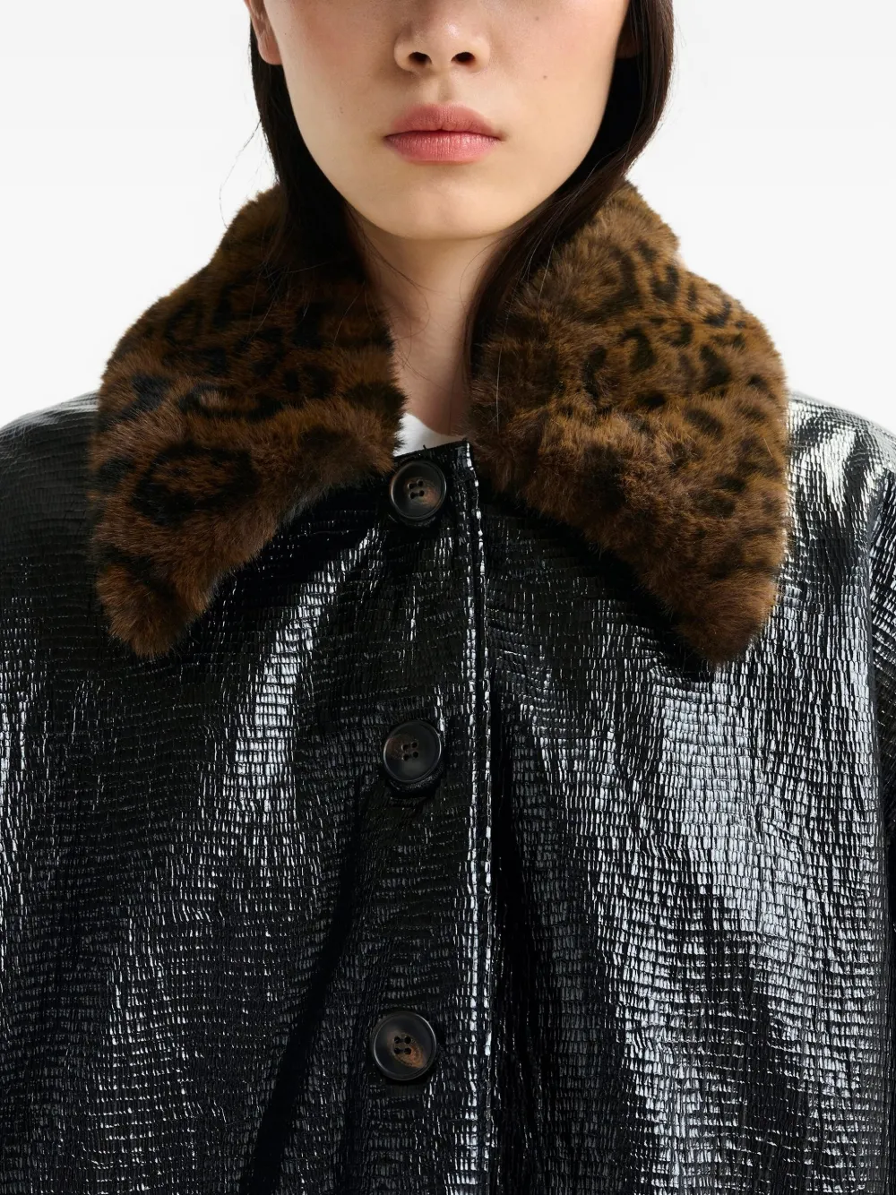 Essentiel Antwerp Jas met luipaardprint en kraag Zwart