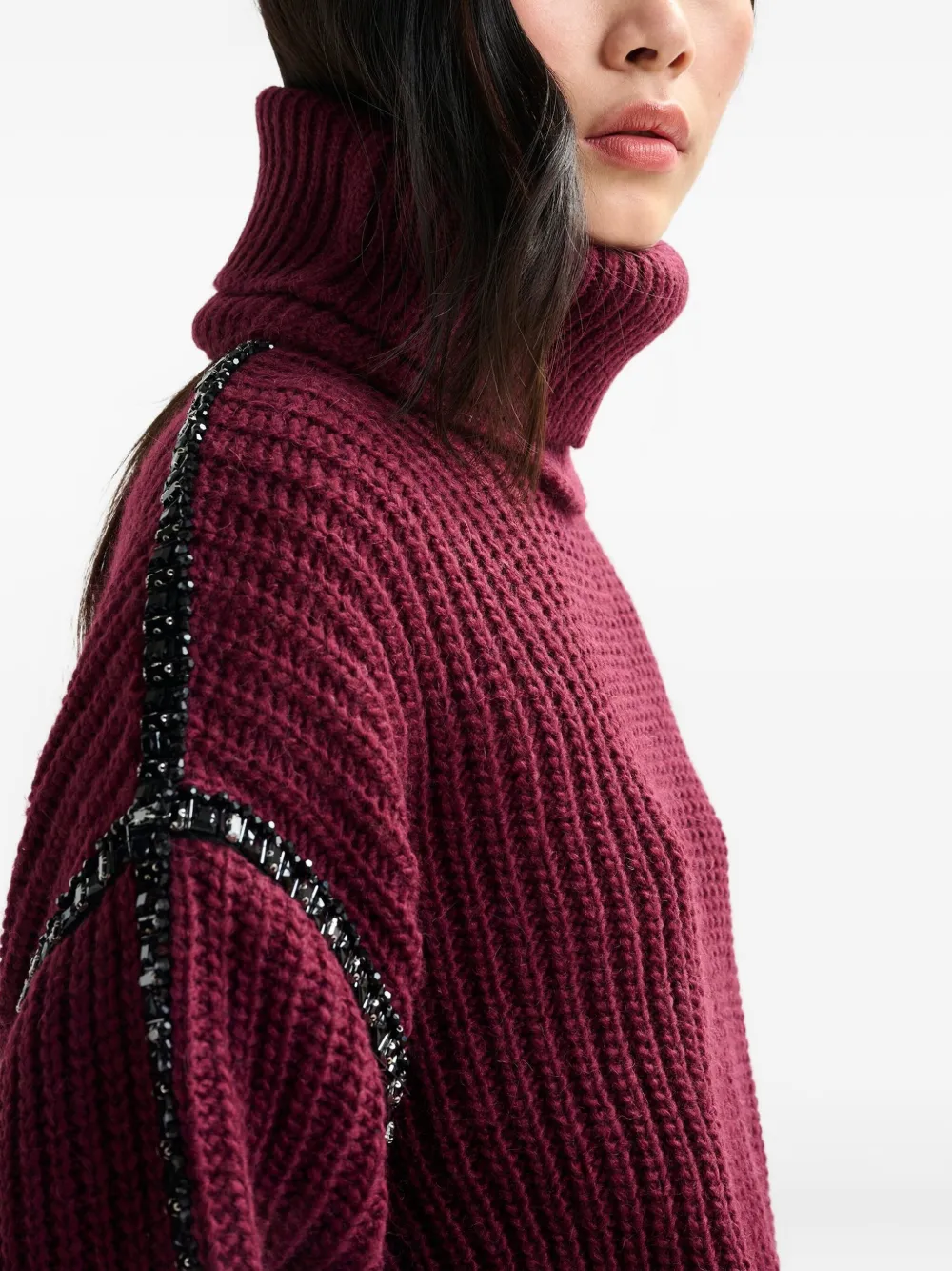 Essentiel Antwerp Ribbed-knit Crystal-embellishment Sweater In Red