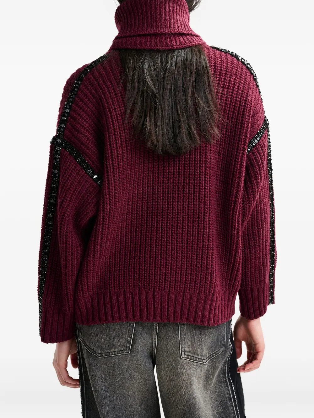 Essentiel Antwerp Ribbed-knit Crystal-embellishment Sweater In Red