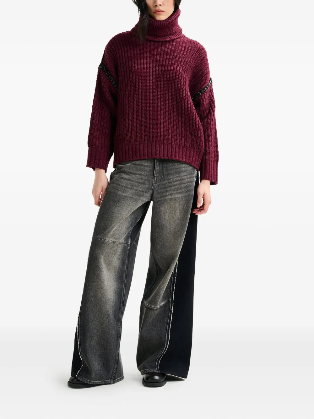 Essentiel Antwerp Ribbed-knit Crystal-embellishment Sweater In Red