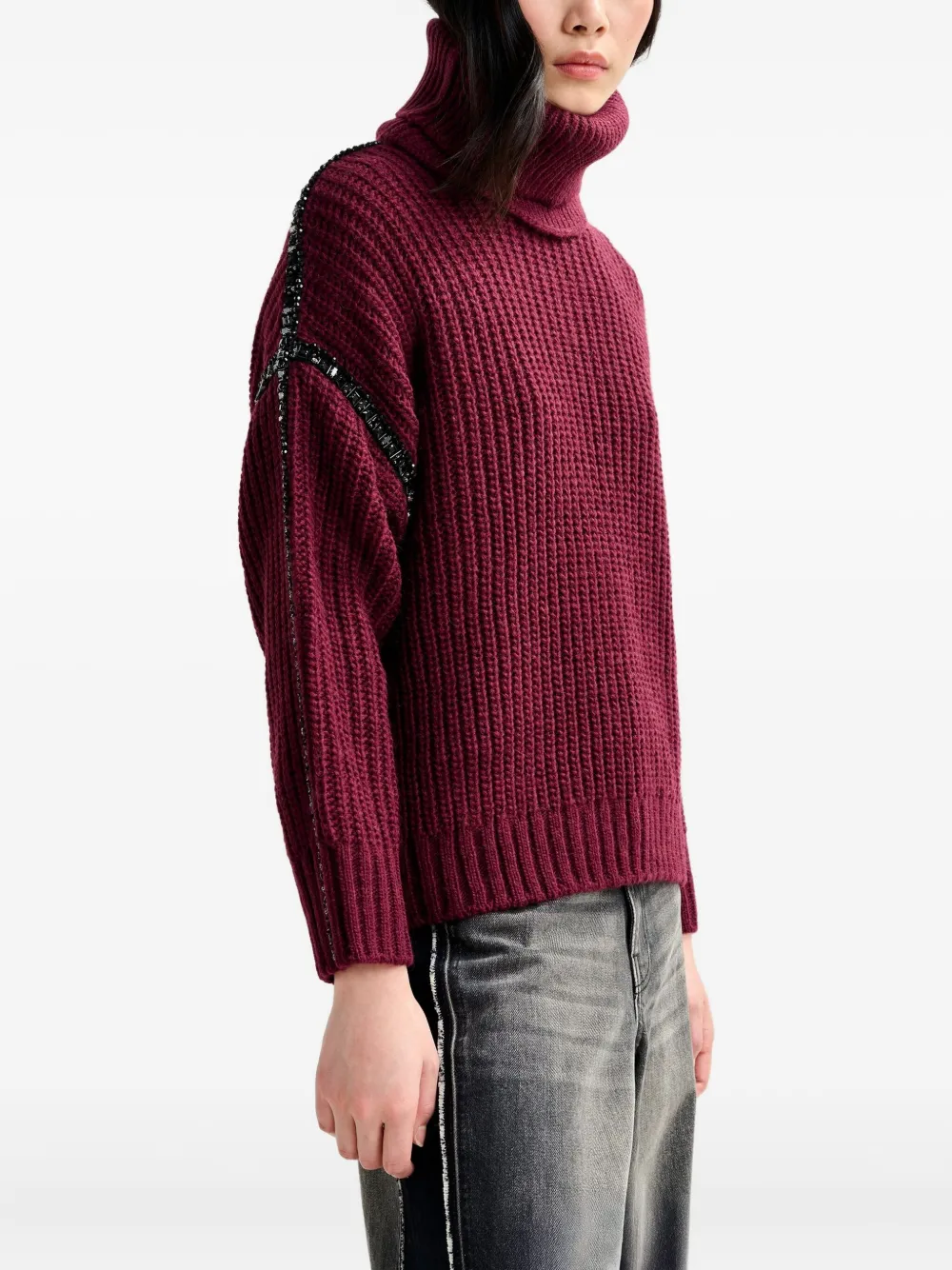 Essentiel Antwerp Ribbed-knit Crystal-embellishment Sweater In Red