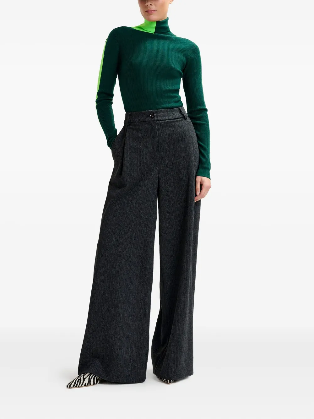 Essentiel Antwerp Stripe-detail Turtleneck Sweater In Green