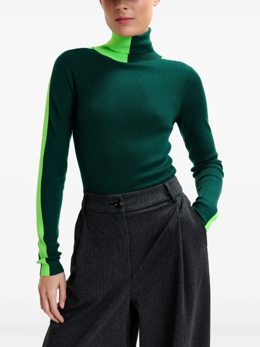 Essentiel Antwerp Stripe-detail Turtleneck Sweater In Green