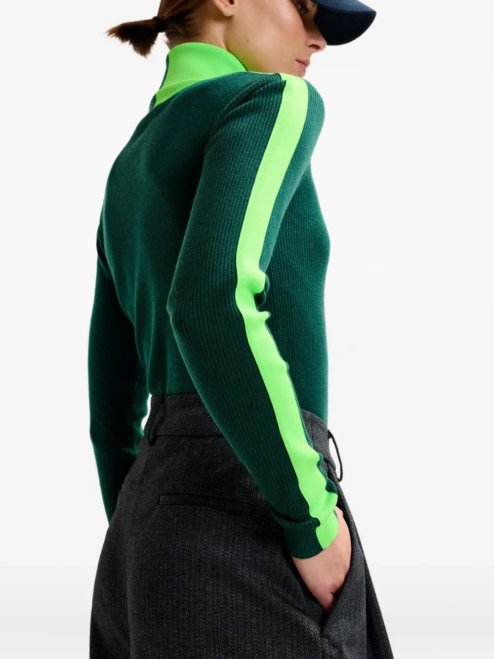 Essentiel Antwerp Stripe-detail Turtleneck Sweater In Green
