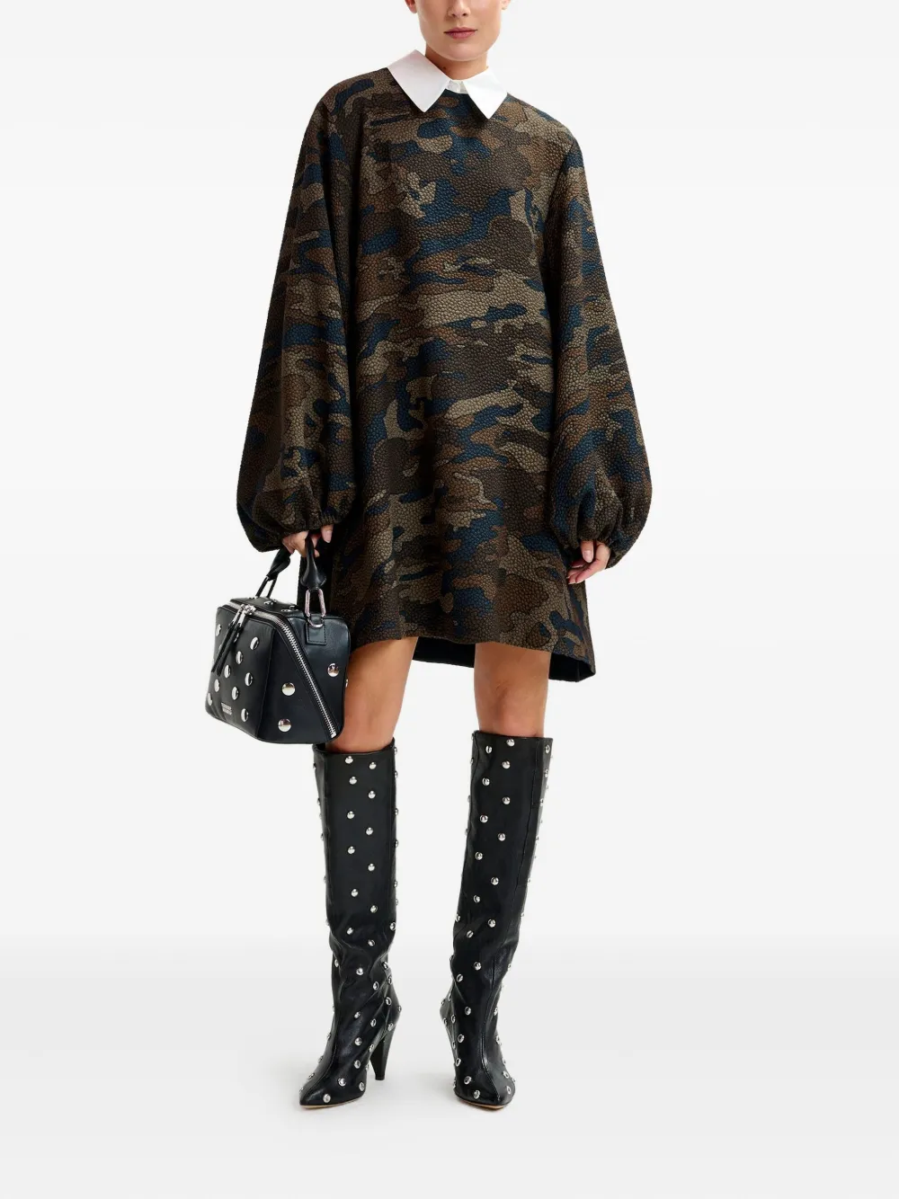 Essentiel Antwerp Mini-jurk met camouflageprint en ballonmouwen - Bruin