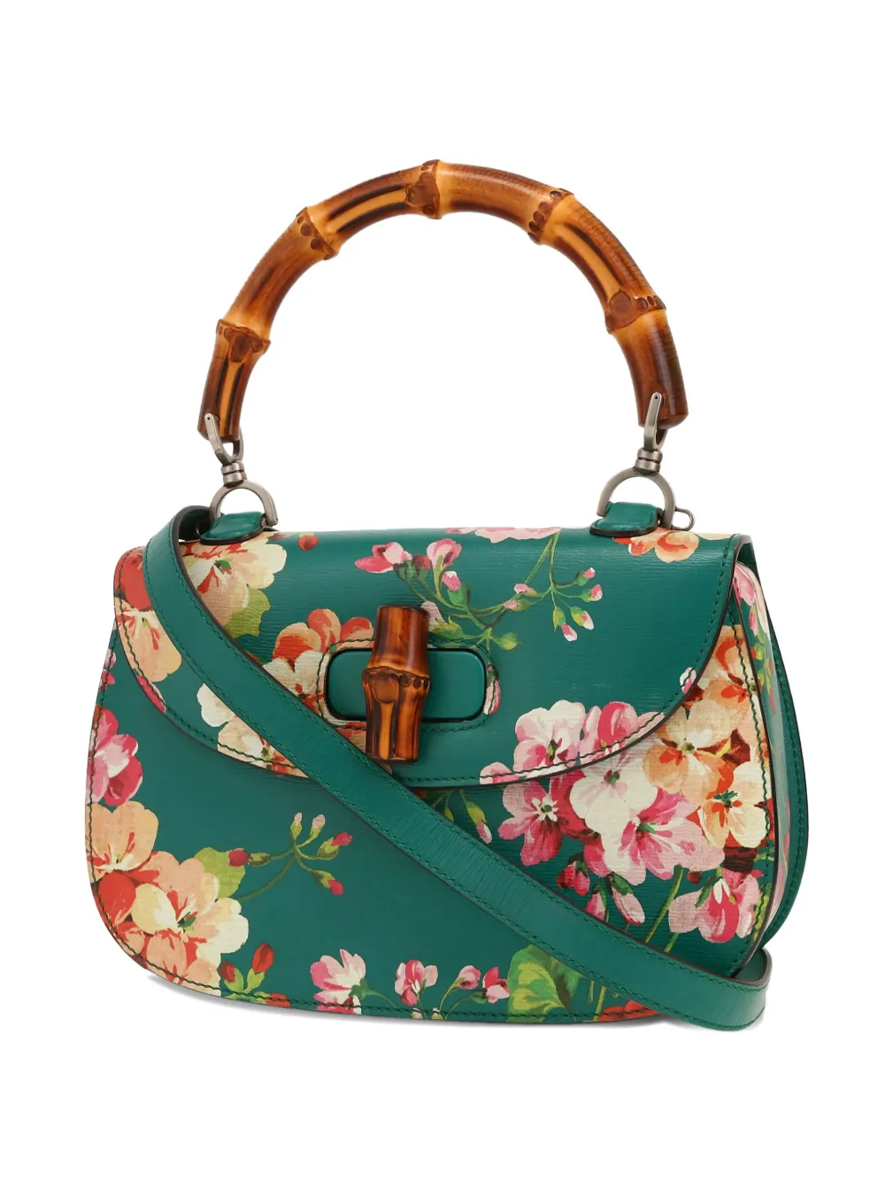Gucci Pre-Owned Bamboo Blooms floral-print satchel - グリーン Gucci Pre-Owned Bamboo Blooms floral-print satchel - グリーン