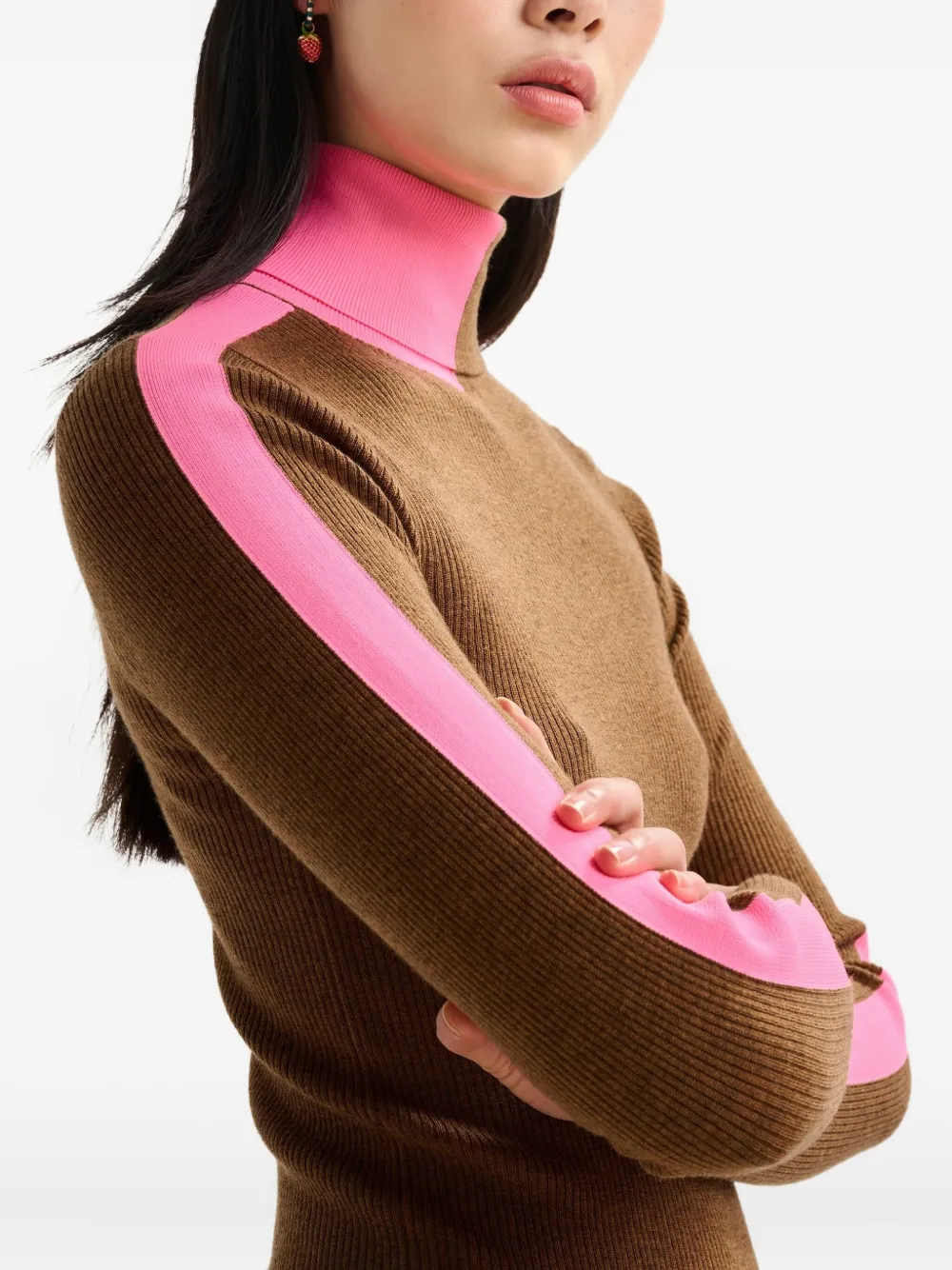 Essentiel Antwerp Stripe-detail Turtleneck Sweater In Brown