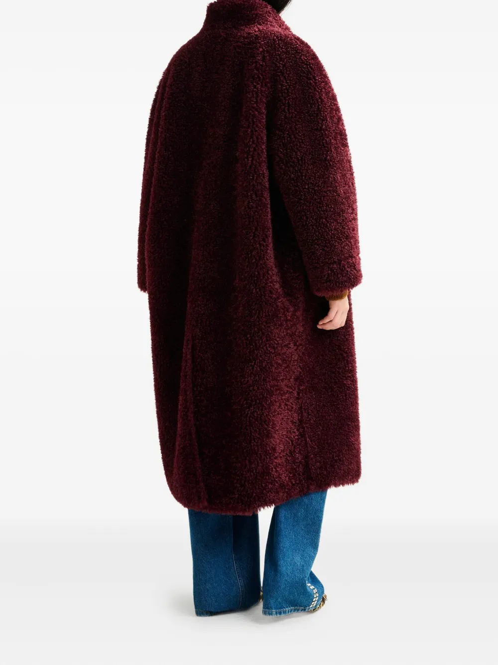 Essentiel Antwerp Ispot Stand-up Collar Faux-shearling Coat In Burgundy