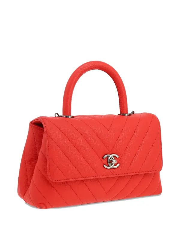 CHANEL Pre-Owned Coco Handle chevron-quilted Satchel | Red | FARFETCH