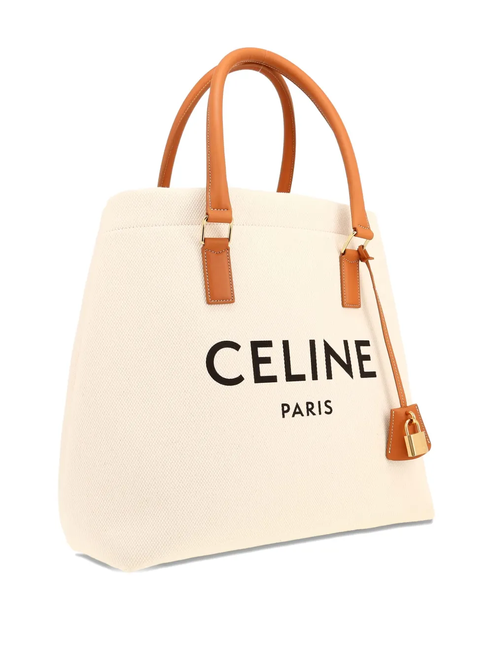 Pre-owned Celine Logo-print Leather-trimmed Tote Bag In Neutral