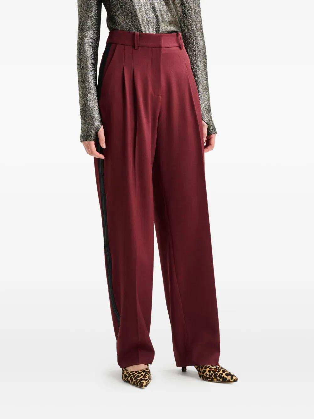 Essentiel Antwerp Icci Pleated Side-stripe Trousers In Red