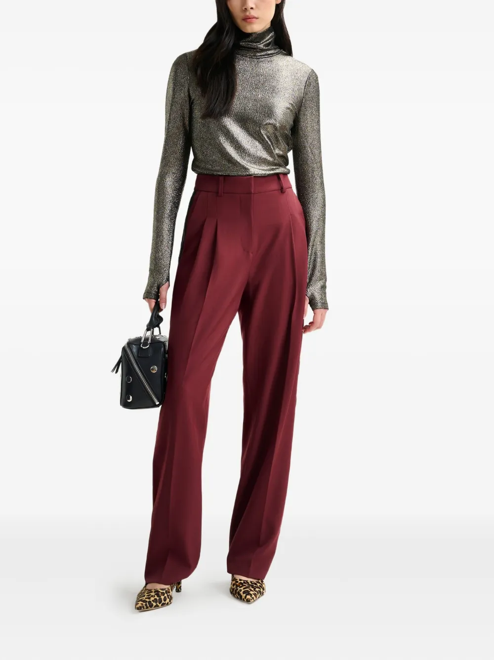 Essentiel Antwerp Icci Pleated Side-stripe Trousers In Red