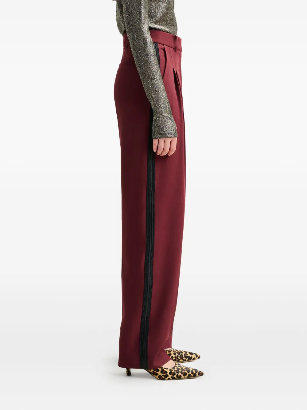 Essentiel Antwerp Icci Pleated Side-stripe Trousers In Red