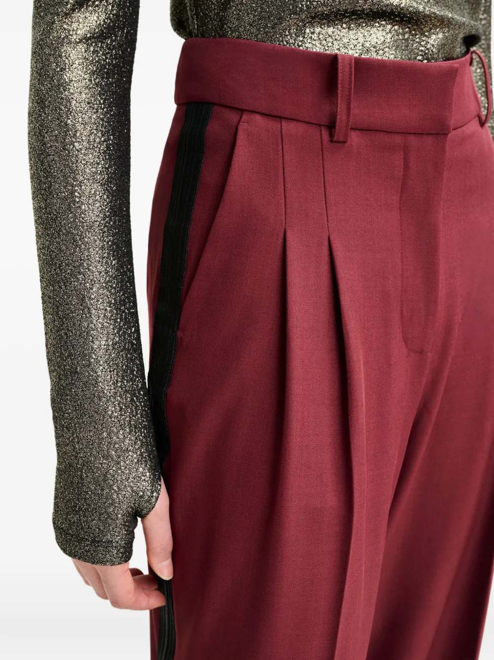 Essentiel Antwerp Icci Pleated Side-stripe Trousers In Red