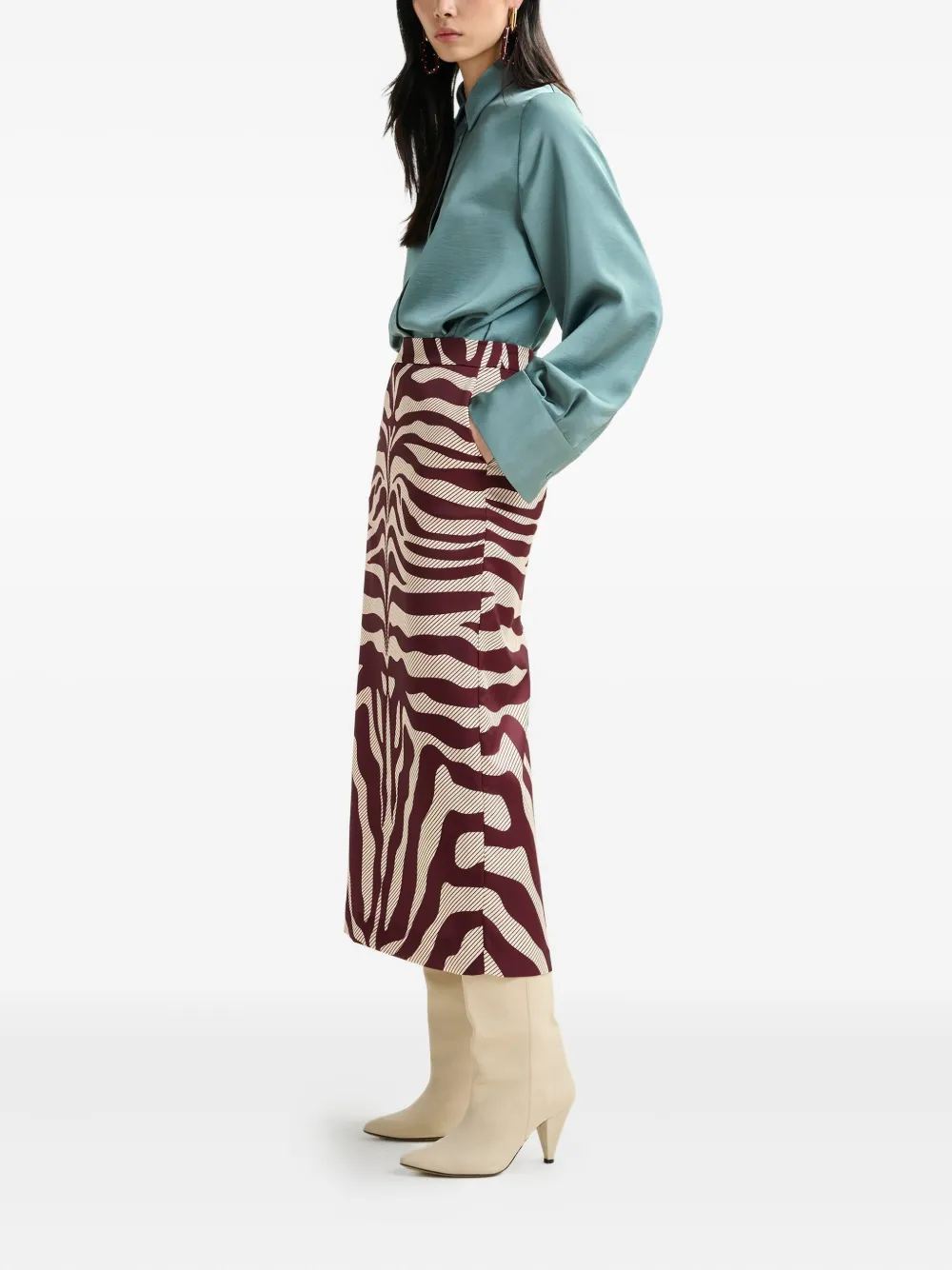 Essentiel Antwerp Zebra-print Mid Skirt In Red