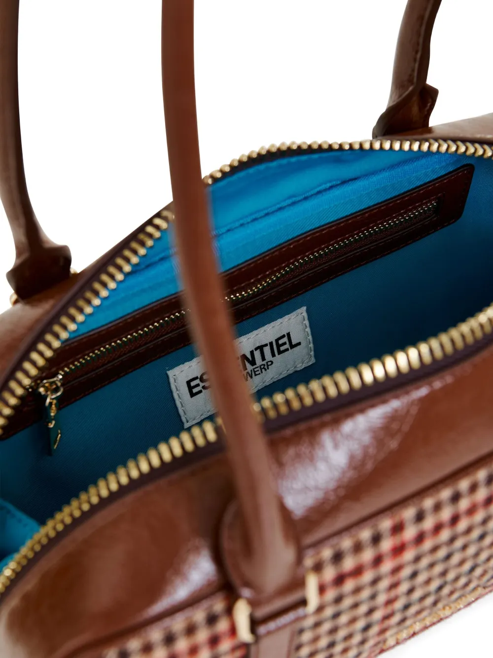 Essentiel Antwerp Igor Checked-pattern Shoulder Bag In Brown