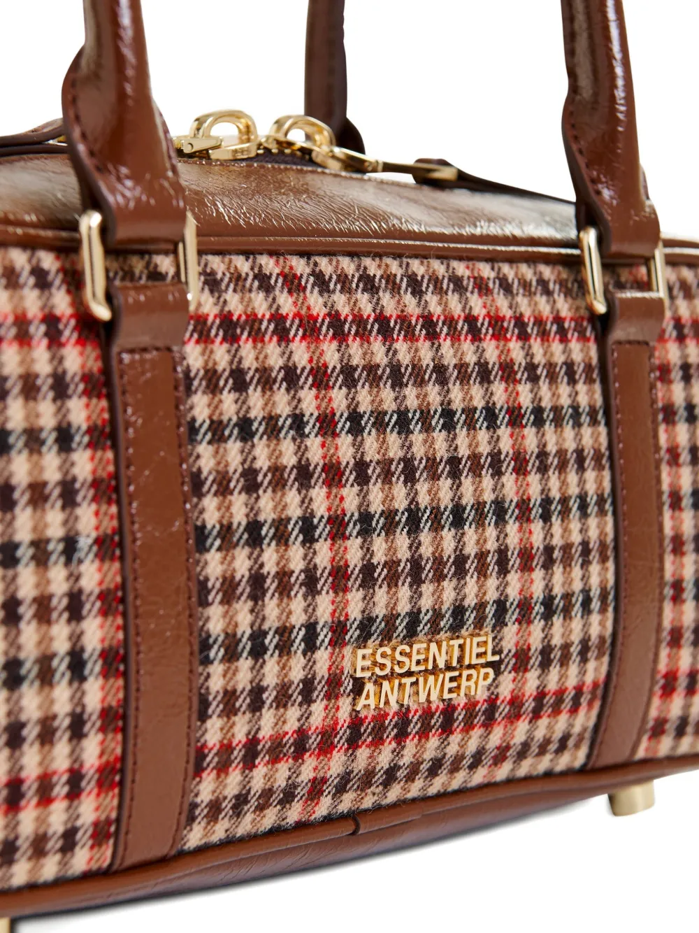Essentiel Antwerp Igor Checked-pattern Shoulder Bag In Brown
