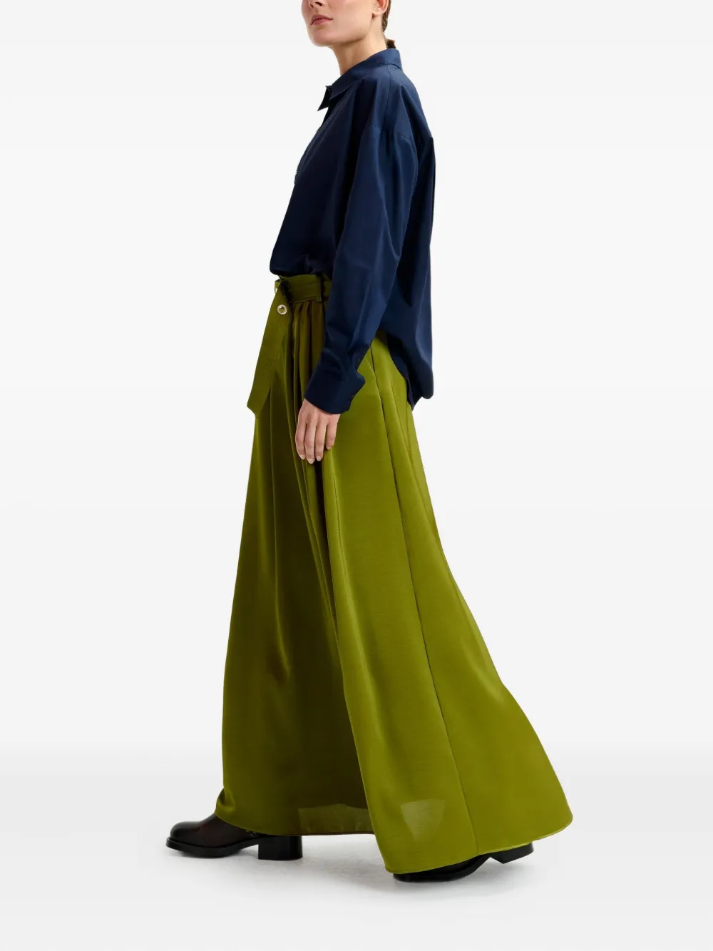 Essentiel Antwerp Pleated-detail Belted Skirt In Green