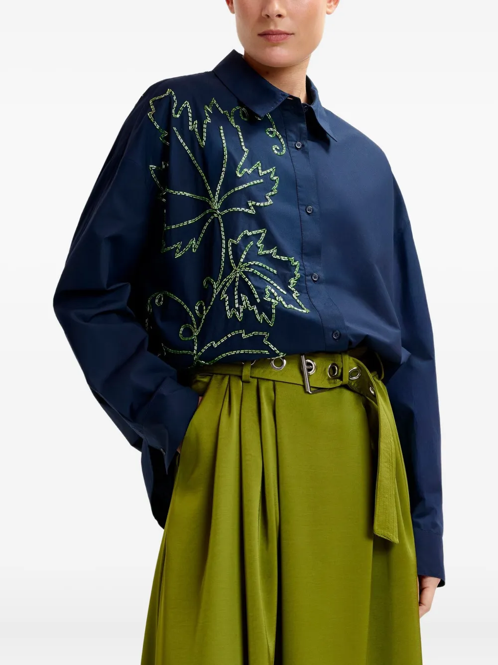 Essentiel Antwerp Pleated-detail Belted Skirt In Green